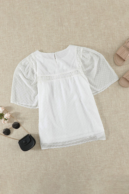 Flutter Sleeves Sheer Textured Babydoll Top